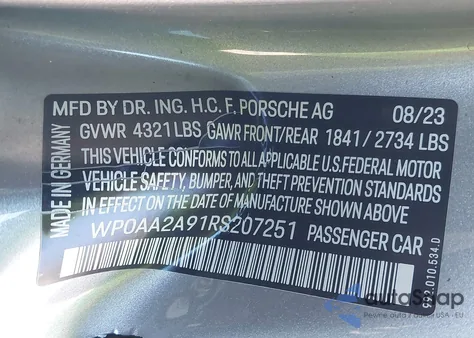 2024 Porsche 911 Carrera/Carrera 4/Carrera T from USA, damaged, VIN WP0AA2A91RS207251